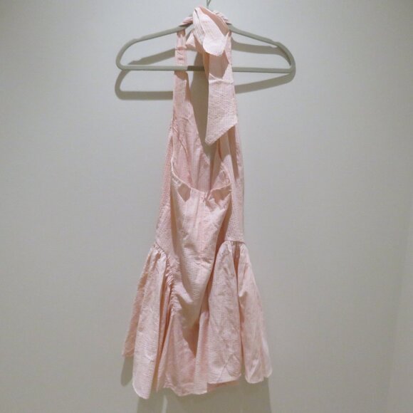 LUCY IN THE SKY Striped Crinkle Halter Dress in Pink Cocktail Pastel - Size M - Picture 9 of 15
